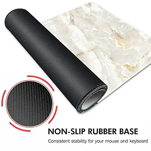 Galdas Large Mouse Pad Marble Pattern XXL XL Large Mouse Pad Mat Long Extended Mousepad Desk Pad Non-Slip Rubber Mice Pads Stitched Edges Thin Pad (31.5x11.8x0.12“) - 3