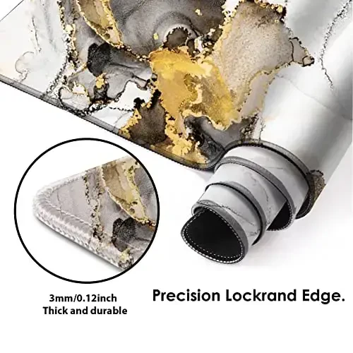 Galdas Large Mouse Pad XXL XL Large Mouse Pad Long Extended Mousepad Desk Pad Non-Slip Rubber Mice Pads Stitched Edges Thin Pad (31.5x11.8x0.12 Inch)-Ink White Gold Marble - 3