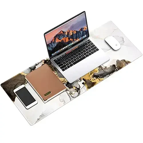 Galdas Large Mouse Pad XXL XL Large Mouse Pad Long Extended Mousepad Desk Pad Non-Slip Rubber Mice Pads Stitched Edges Thin Pad (31.5x11.8x0.12 Inch)-Ink White Gold Marble - 6