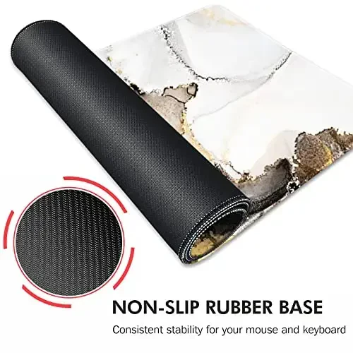 Galdas Large Mouse Pad XXL XL Large Mouse Pad Long Extended Mousepad Desk Pad Non-Slip Rubber Mice Pads Stitched Edges Thin Pad (31.5x11.8x0.12 Inch)-Ink White Gold Marble - 4