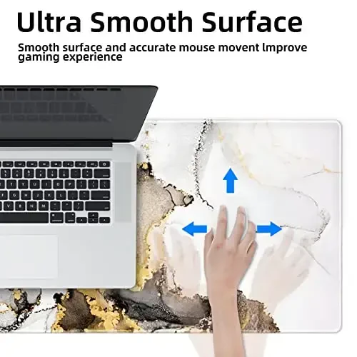 Galdas Large Mouse Pad XXL XL Large Mouse Pad Long Extended Mousepad Desk Pad Non-Slip Rubber Mice Pads Stitched Edges Thin Pad (31.5x11.8x0.12 Inch)-Ink White Gold Marble - 5