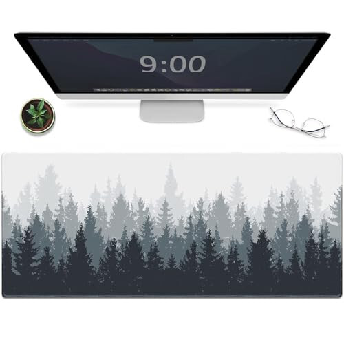 Galdas Gaming Mouse Mat Forest Background Pattern XXL XL Large Mouse Mat Long Extended Mouse Pad Desk Mat Non-Slip Rubber Mice Pads Stitched Edges Thin Pad (31.5 x 11.8 x 0.12 Inches) Tree - 8