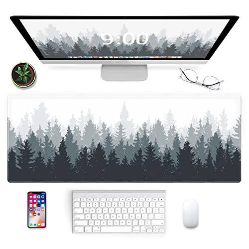 Galdas Gaming Mouse Mat Forest Background Pattern XXL XL Large Mouse Mat Long Extended Mouse Pad Desk Mat Non-Slip Rubber Mice Pads Stitched Edges Thin Pad (31.5 x 11.8 x 0.12 Inches) Tree - 9