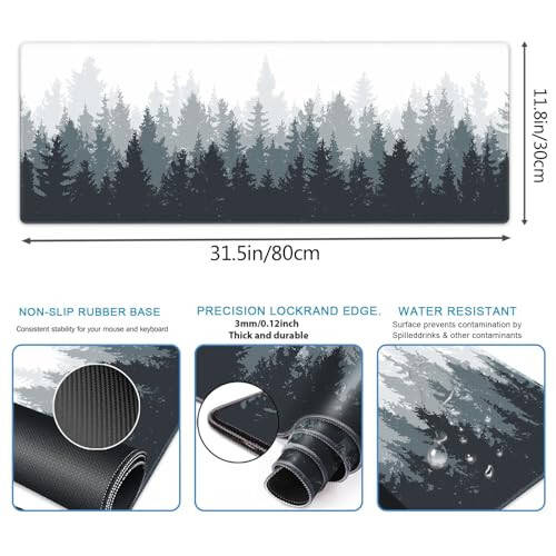 Galdas Gaming Mouse Mat Forest Background Pattern XXL XL Large Mouse Mat Long Extended Mouse Pad Desk Mat Non-Slip Rubber Mice Pads Stitched Edges Thin Pad (31.5 x 11.8 x 0.12 Inches) Tree - 10