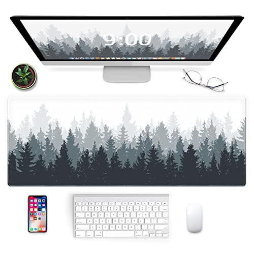 Galdas Gaming Mouse Mat Forest Background Pattern XXL XL Large Mouse Mat Long Extended Mouse Pad Desk Mat Non-Slip Rubber Mice Pads Stitched Edges Thin Pad (31.5 x 11.8 x 0.12 Inches) Tree - 3