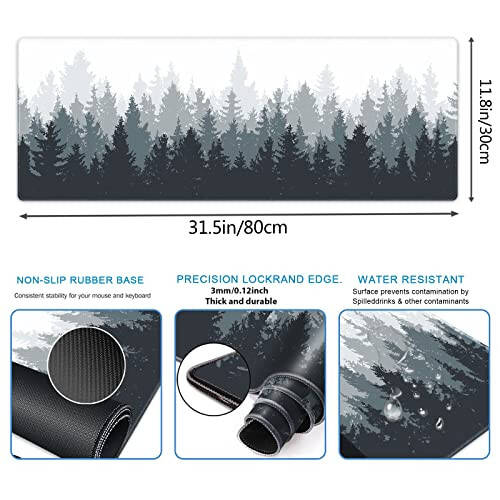 Galdas Gaming Mouse Mat Forest Background Pattern XXL XL Large Mouse Mat Long Extended Mouse Pad Desk Mat Non-Slip Rubber Mice Pads Stitched Edges Thin Pad (31.5 x 11.8 x 0.12 Inches) Tree - 4