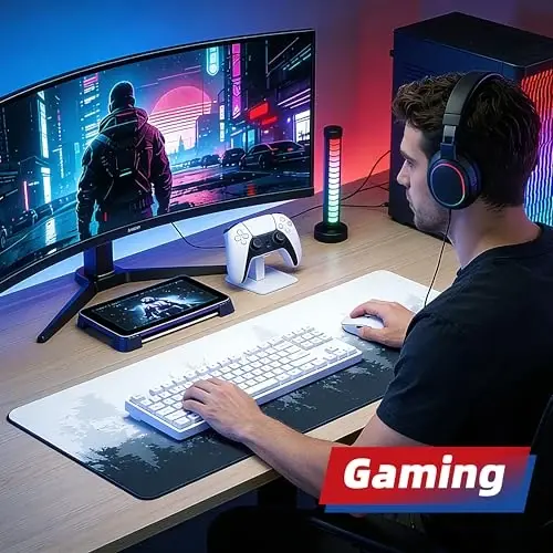 Galdas Gaming Mouse Mat Forest Background Pattern XXL XL Large Mouse Mat Long Extended Mouse Pad Desk Mat Non-Slip Rubber Mice Pads Stitched Edges Thin Pad (31.5 x 11.8 x 0.12 Inches) Tree - 5