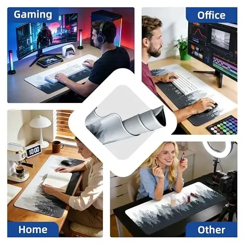 Galdas Gaming Mouse Mat O'rmon Fon Rasmi XXL XL Katta Mouse Mat Uzun Kengaytirilgan Mouse Pad Stol Matı Sirpanmaydigan Kauchuk Sichqoncha Padlari Tikilgan Qirralari Yupqa Pad (31.5 x 11.8 x 0.12 Dyuym) Daraxt - 4