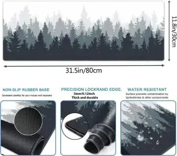 Galdas Gaming Mouse Mat O'rmon Fon Rasmi XXL XL Katta Mouse Mat Uzun Kengaytirilgan Mouse Pad Stol Matı Sirpanmaydigan Kauchuk Sichqoncha Padlari Tikilgan Qirralari Yupqa Pad (31.5 x 11.8 x 0.12 Dyuym) Daraxt - 4