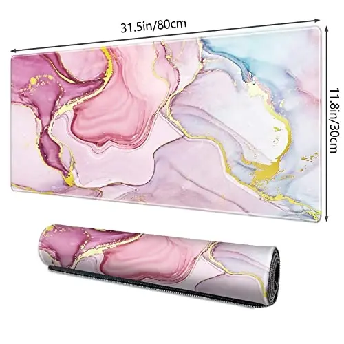 Galdas Gaming Mouse Pad Cool Flash Pattern XXL XL Large Mouse Pad Long Extended Mousepad Desk Pad Non-Slip Rubber Mice Pads Stitched Edges Thin Pad (31.5x11.8x0.12 Inch) (Pink Marble Pattern) - 2