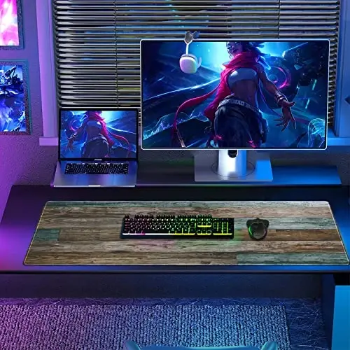 Galdas Gaming Mouse Pad Vintage Wood Grain Pattern XXL XL Large Mouse Pad Mat Long Extended Mousepad Desk Pad Non-Slip Rubber Mice Pads Stitched Edges Thin Pad (31.5x11.8x0.12Inch) - 2