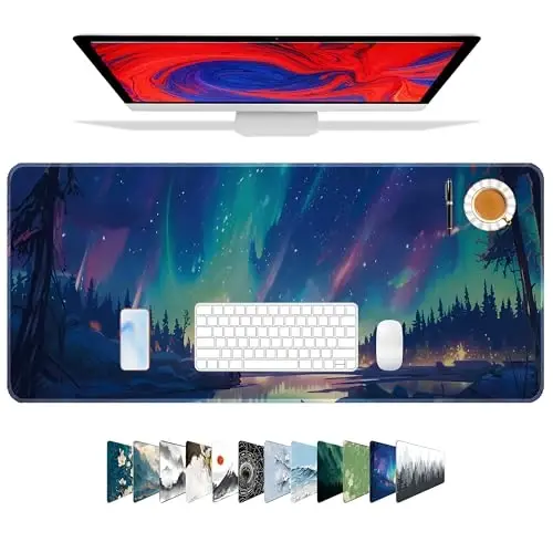 Galdas Mouse Pad for Gaming,Aurora Background Pattern XXL XL Large Mouse Mat Long Extended Mousepad Desk Mat Non-Slip Rubber Mice Pads Stitched Edges Thin (31.5 x 11.8 x 0.12 Inches) - 6
