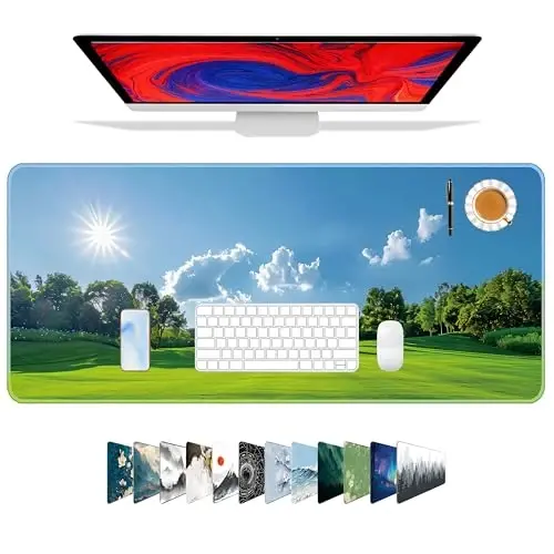 Galdas Gaming Mouse Pad XXL XL Large Long Extended Big Mousepad Non-Slip Rubber Keyboard Mouse Pad with Stitched Edges for Laptop Home Office (31.5x11.8x0.08 Inch) … (Grass) 