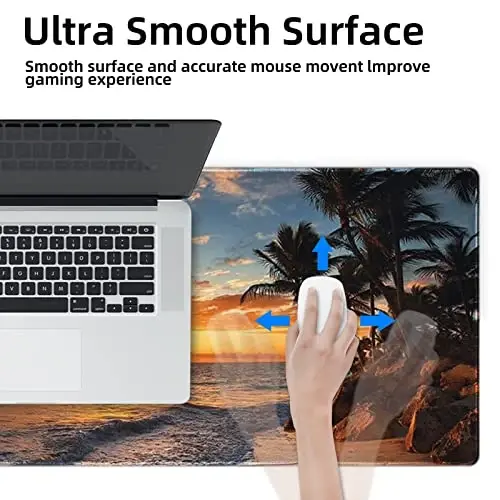 Galdas Gaming Mouse Pad XXL XL Katta sichqoncha paneli Mat Uzun Kengaytirilgan sichqoncha paneli Stol yostig'i Sirpanmaydigan rezina sichqoncha yostiqchalari Tikilgan qirralari Yupqa yostiq (31,5x11,8x0,12 dyuym)-Quyoshli sohil - 5