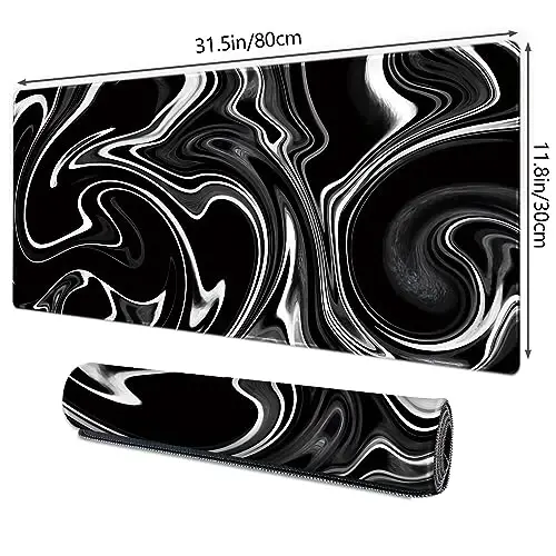 Galdas Gaming Mouse Pad XXL XL Katta sichqoncha uchun gilamcha Uzaytirilgan katta sichqoncha uchun sirpanmaydigan rezina klaviatura sichqoncha uchun tikilgan qirralari bilan noutbuk uy ofisi uchun (31,5x11,8x0,08 dyuym) … (To‘lqin qora) - 2
