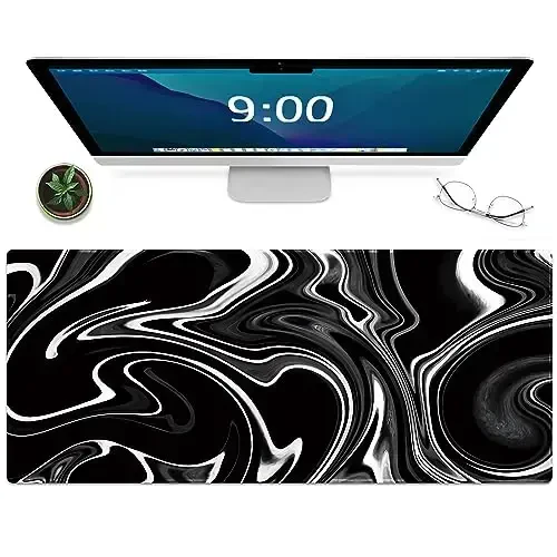 Galdas Gaming Mouse Pad XXL XL Katta sichqoncha uchun gilamcha Uzaytirilgan katta sichqoncha uchun sirpanmaydigan rezina klaviatura sichqoncha uchun tikilgan qirralari bilan noutbuk uy ofisi uchun (31,5x11,8x0,08 dyuym) … (To‘lqin qora) 