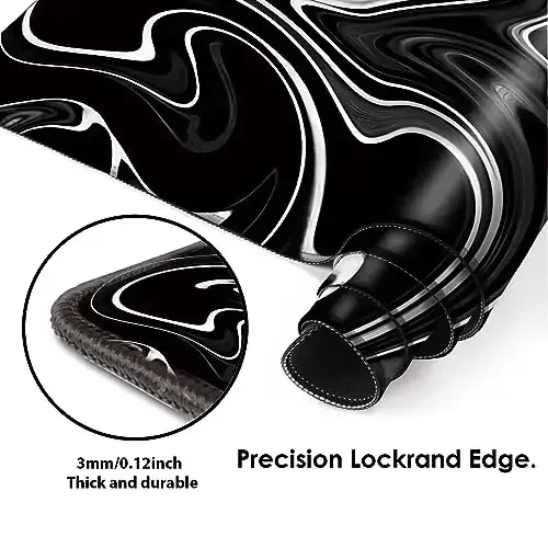 Galdas Gaming Mouse Pad XXL XL Katta sichqoncha uchun gilamcha Uzaytirilgan katta sichqoncha uchun sirpanmaydigan rezina klaviatura sichqoncha uchun tikilgan qirralari bilan noutbuk uy ofisi uchun (31,5x11,8x0,08 dyuym) … (To‘lqin qora) - 3