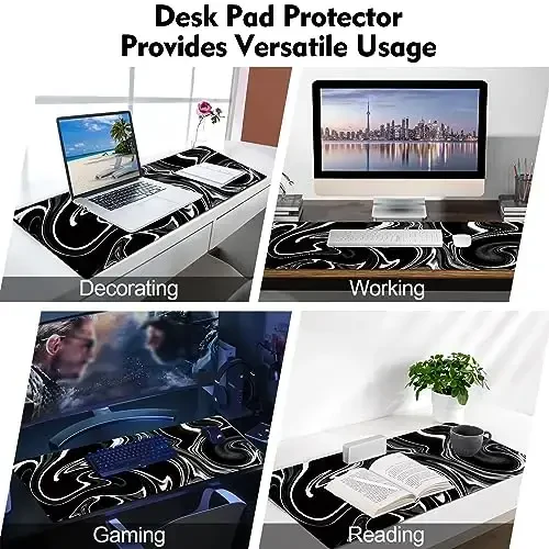 Galdas Gaming Mouse Pad XXL XL Katta sichqoncha uchun gilamcha Uzaytirilgan katta sichqoncha uchun sirpanmaydigan rezina klaviatura sichqoncha uchun tikilgan qirralari bilan noutbuk uy ofisi uchun (31,5x11,8x0,08 dyuym) … (To‘lqin qora) - 7