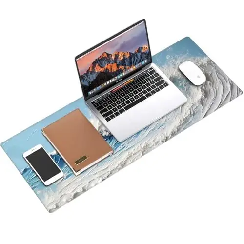 Galdas Gaming Mouse Pad XXL XL Large Long Extended Big Mousepad Non-Slip Rubber Keyboard Desk Pad with Stitched Edges for Laptop Home Office (31.5x11.8x0.08 Inch) … (Painting Waves) - 3