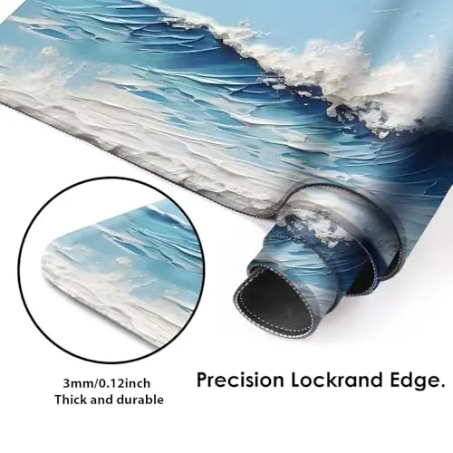 Galdas Gaming Mouse Pad XXL XL Large Long Extended Big Mousepad Non-Slip Rubber Keyboard Desk Pad with Stitched Edges for Laptop Home Office (31.5x11.8x0.08 Inch) … (Painting Waves) - 4