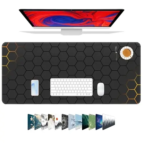 Galdas Gaming Mouse Pad XXL XL Large Long Extended Big Mousepad Non-Slip Rubber Keyboard Mouse Pad with Stitched Edges for Laptop Home Office (31.5x11.8x0.08 Inch) … (Grid) - 6