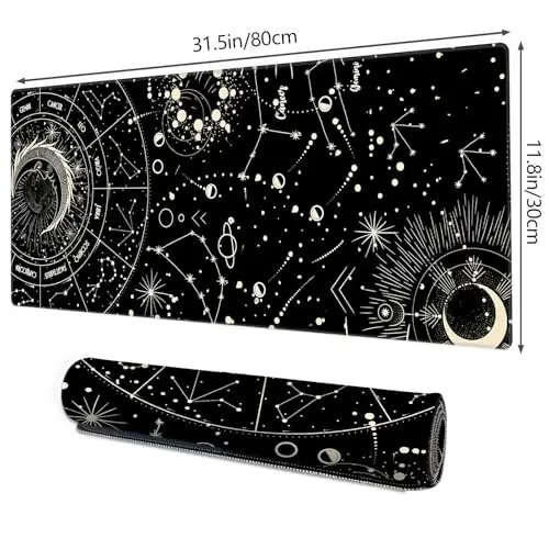Galdas Gaming Mouse Pad XXL XL Katta Uzun Katta Katta Sıyırmayan Kauçuk Klaviatura Stol Padi Noutbuk Uy Ofisi uchun Tikilgan Qirralar bilan (31.5x11.8x0.08 Dyuym) … (Qora Oy) - 2