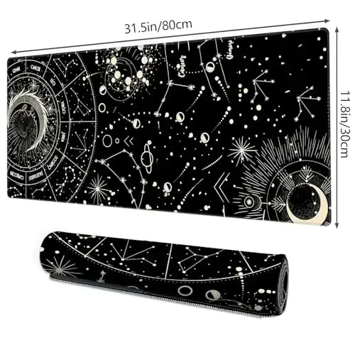 Galdas Gaming Mouse Pad XXL XL Katta Uzun Katta Katta Sıyırmayan Kauçuk Klaviatura Stol Padi Noutbuk Uy Ofisi uchun Tikilgan Qirralar bilan (31.5x11.8x0.08 Dyuym) … (Qora Oy) - 2