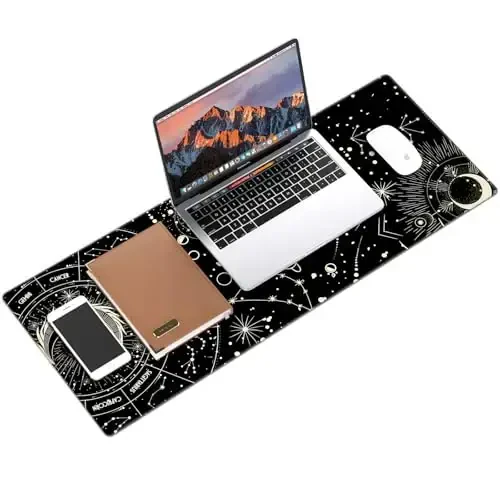 Galdas Gaming Mouse Pad XXL XL Katta Uzun Katta Katta Sıyırmayan Kauçuk Klaviatura Stol Padi Noutbuk Uy Ofisi uchun Tikilgan Qirralar bilan (31.5x11.8x0.08 Dyuym) … (Qora Oy) - 3