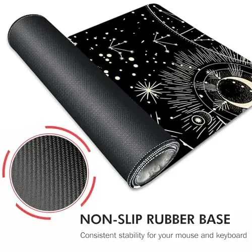 Galdas Gaming Mouse Pad XXL XL Katta Uzun Katta Katta Sıyırmayan Kauçuk Klaviatura Stol Padi Noutbuk Uy Ofisi uchun Tikilgan Qirralar bilan (31.5x11.8x0.08 Dyuym) … (Qora Oy) - 5