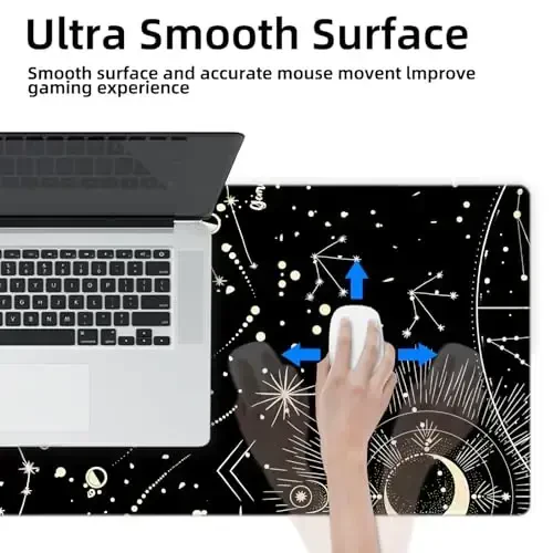 Galdas Gaming Mouse Pad XXL XL Katta Uzun Katta Katta Sıyırmayan Kauçuk Klaviatura Stol Padi Noutbuk Uy Ofisi uchun Tikilgan Qirralar bilan (31.5x11.8x0.08 Dyuym) … (Qora Oy) - 6