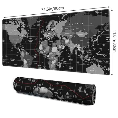 Galdas Gaming Mouse Pad XXL XL Katta Uzun Katta Katta Sürgüli Klaviatura Stol Padi Noshirmas Kauchuk Klaviatura Stol Padi Noutbuk Uy Ofisi uchun Tikilgan Qirralar bilan (31.5x11.8x0.08 Dyum) … (Qora Dunyo Xaritasi) - GALDAS