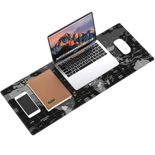 Galdas Gaming Mouse Pad XXL XL Katta Uzun Katta Katta Sürgüli Klaviatura Stol Padi Noshirmas Kauchuk Klaviatura Stol Padi Noutbuk Uy Ofisi uchun Tikilgan Qirralar bilan (31.5x11.8x0.08 Dyum) … (Qora Dunyo Xaritasi) - 2