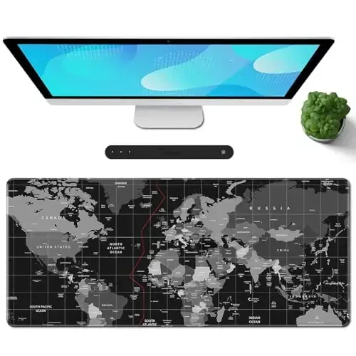 Galdas Gaming Mouse Pad XXL XL Katta Uzun Katta Katta Sürgüli Klaviatura Stol Padi Noshirmas Kauchuk Klaviatura Stol Padi Noutbuk Uy Ofisi uchun Tikilgan Qirralar bilan (31.5x11.8x0.08 Dyum) … (Qora Dunyo Xaritasi) - 1