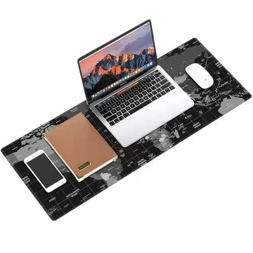 Galdas Gaming Mouse Pad XXL XL Katta Uzun Katta Katta Sürgüli Klaviatura Stol Padi Noshirmas Kauchuk Klaviatura Stol Padi Noutbuk Uy Ofisi uchun Tikilgan Qirralar bilan (31.5x11.8x0.08 Dyum) … (Qora Dunyo Xaritasi) - 3