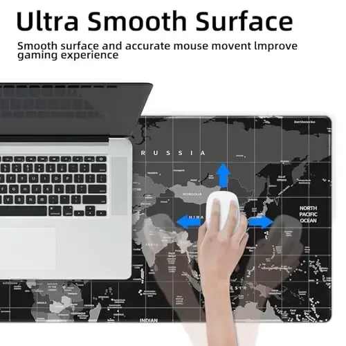 Galdas Gaming Mouse Pad XXL XL Katta Uzun Katta Katta Sürgüli Klaviatura Stol Padi Noshirmas Kauchuk Klaviatura Stol Padi Noutbuk Uy Ofisi uchun Tikilgan Qirralar bilan (31.5x11.8x0.08 Dyum) … (Qora Dunyo Xaritasi) - 6