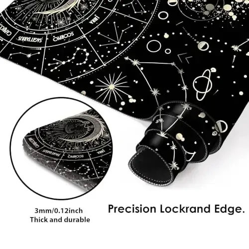 Galdas Gaming Mouse Pad XXL XL Katta Uzun Katta Sürgichsiz Kauchuk Klaviatura Stol Yostiq Laptop Uy Ofis uchun Tiquv chetlari bilan (31.5x11.8x0.08 dyuym) ... (Qora Oy) - 4