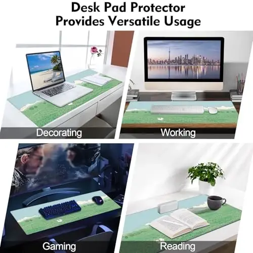 Galdas Gaming Mouse Pad XXL XL Large Long Extended Big Mousepad Non-Slip Rubber Keyboard Mouse Pad with Stitched Edges for Laptop Home Office (31.5x11.8x0.08 Inch) … (Clouds and Green) - 7