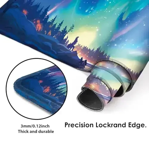 Galdas Gaming Mouse Pad XXL XL Katta Uzun Keng Mousepad Sirpanmaydigan Rezina Klaviatura Laptop Uy Ofisi uchun Tikkilgan Qirralari bilan Mouse Pad (31.5x11.8x0.08 Dyum) ... (Aurora) - 4