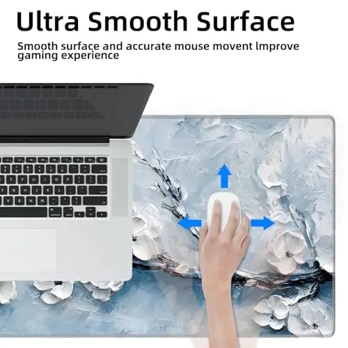 Galdas Gaming Mouse Pad XXL XL Katta Uzun Keng Mousepad Sirpanmaydigan Rezina Klaviatura Mouse Pad Laptop Uy Ofisi uchun Tikilgan Qirralari bilan (31.5x11.8x0.08 Inch) -Qor Gul - 6