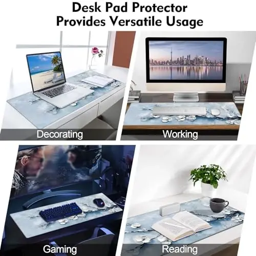 Galdas Gaming Mouse Pad XXL XL Katta Uzun Keng Mousepad Sirpanmaydigan Rezina Klaviatura Mouse Pad Laptop Uy Ofisi uchun Tikilgan Qirralari bilan (31.5x11.8x0.08 Inch) -Qor Gul - 7