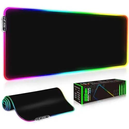 Galdas Gaming Mouse Pad XXL XL Katta Uzun Keng Mousepad Sirpanmaydigan Rezina Klaviatura Mouse Pad Tikilgan Qirralari bilan Noutbuk Uy Ofisi uchun (31.5x11.8x0.08 Dyum) … (RGB Qora) 