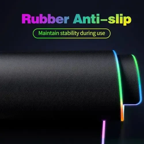 Galdas Gaming Mouse Pad XXL XL Katta Uzun Keng Mousepad Sirpanmaydigan Rezina Klaviatura Mouse Pad Tikilgan Qirralari bilan Noutbuk Uy Ofisi uchun (31.5x11.8x0.08 Dyum) … (RGB Qora) - 3