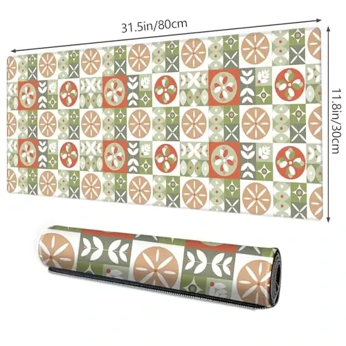 Galdas Gaming Mouse Pad XXL XL Katta Uzun Keng Mousepad Sirpanmaydigan Rezina Klaviatura Mouse Pad Tikilgan Qirralari Noutbuk Uy Ofisi uchun (31.5x11.8x0.08 Dyum) ... (Checkered Flower) - MODAZONE (1)