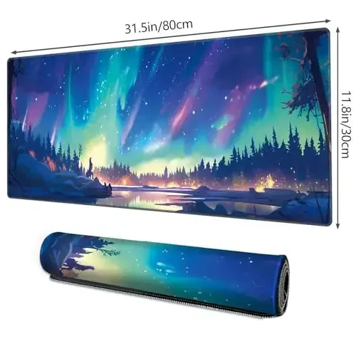 Galdas Gaming Mouse Pad XXL XL Katta Uzun Keng Mousepad Sirpanmaydigan Rezina Klaviatura Mouse Pad Tikuilgan Qirralari bilan Noutbuk Uy Ofisi uchun (31.5x11.8x0.08 Dyum) ... (Aurora) - 2