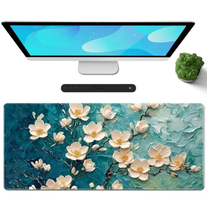 Galdas Gaming Mouse Pad XXL XL Katta Uzun Keng Mousepad Sirpanmaydigan Rezina Klaviatura Stol Pad, Noutbuk Uy Ofis uchun Tikilgan Qirralar bilan (31.5x11.8x0.08 Dyum) … (Gullar Rasmlari) - 1