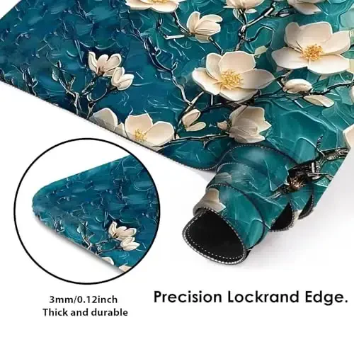 Galdas Gaming Mouse Pad XXL XL Katta Uzun Keng Mousepad Sirpanmaydigan Rezina Klaviatura Stol Pad, Noutbuk Uy Ofis uchun Tikilgan Qirralar bilan (31.5x11.8x0.08 Dyum) … (Gullar Rasmlari) - 4