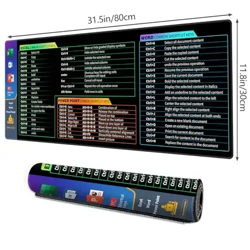 Galdas Gaming Mouse Pad XXL XL Katta Uzun Keng Mousepad Sirpanmaydigan Rezina Klaviatura Stol Pad Tikilgan Qirralari bilan Noutbuk Uy Ofisi uchun (31.5x11.8x0.08 Inch) … (Shortcut Keys1) - 2