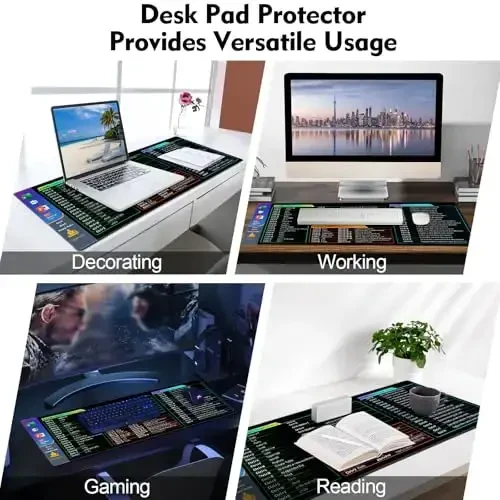 Galdas Gaming Mouse Pad XXL XL Katta Uzun Keng Mousepad Sirpanmaydigan Rezina Klaviatura Stol Pad Tikilgan Qirralari bilan Noutbuk Uy Ofisi uchun (31.5x11.8x0.08 Inch) … (Shortcut Keys1) - 7