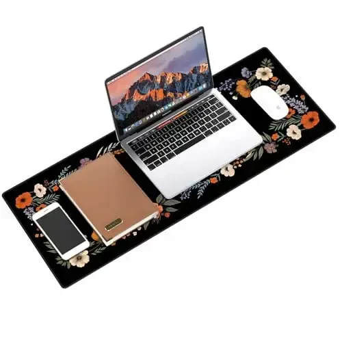 Galdas Gaming Mouse Pad XXL XL Katta Uzun Keng Mousepad Sirpanmaydigan Rezina Klaviatura Stol Padi Tikuqli Qirralari bilan Noutbuk Uy Ofisi uchun (31.5x11.8x0.08 Dyum)-Floral Gul - 3