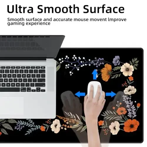 Galdas Gaming Mouse Pad XXL XL Katta Uzun Keng Mousepad Sirpanmaydigan Rezina Klaviatura Stol Padi Tikuqli Qirralari bilan Noutbuk Uy Ofisi uchun (31.5x11.8x0.08 Dyum)-Floral Gul - 6